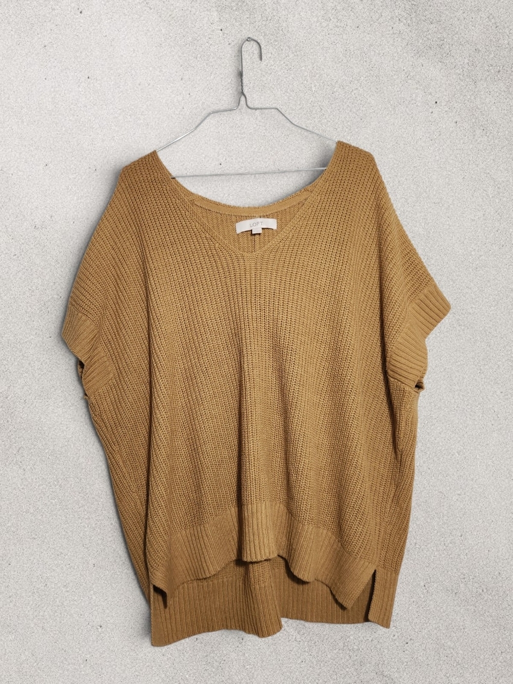 LOFT Shaker Stitch V-Neck Oversized Short Sleeve Sweater